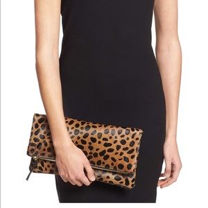 Clare V. Leopard fold over clutch